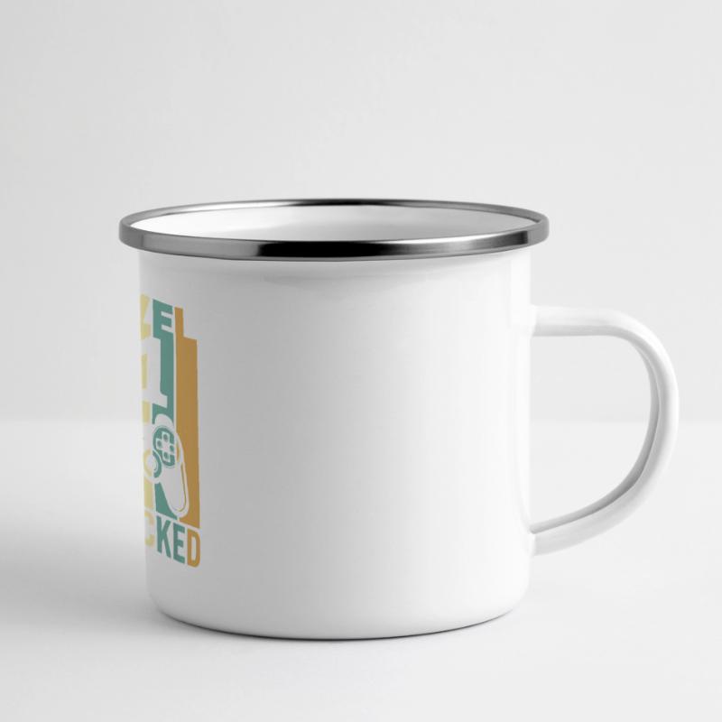 Level Up, freigeschalteter Retro-Controller Panorama Emaille-Tasse