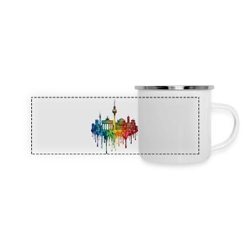 Berlin mit farbenfroh verlaufender Farbe - Panorama Emaille-Tasse - Weiß - Vorne