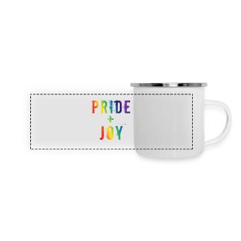 Pride Joy Rainbow LGBTQ Typography Design - Panorama Emaille-Tasse - Weiß - Vorne
