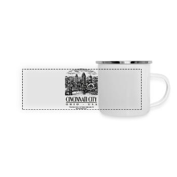 Cincinnati Skyline Silhouette Druck - Panorama Emaille-Tasse - Weiß - Vorne