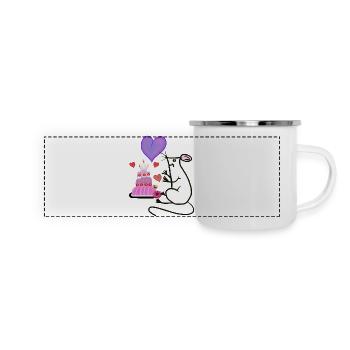 Mouse with Cake Heart Birthday Child - Panoramic Camper Mug - white - Front