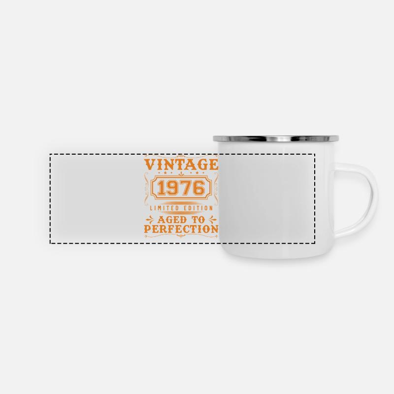 1976 Vintage Retro Geburtstagsgeschenk - Panorama Emaille-Tasse - Weiß