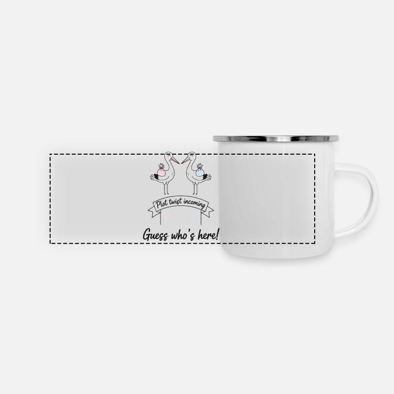 Gender Reveal Plot Twist Incoming Guess Whos Here - Panoramic Camper Mug - white