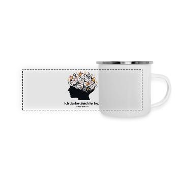 Overthinking Geschenk lustiger Spruch Grübeln denk - Panorama Emaille-Tasse - Weiß - Vorne
