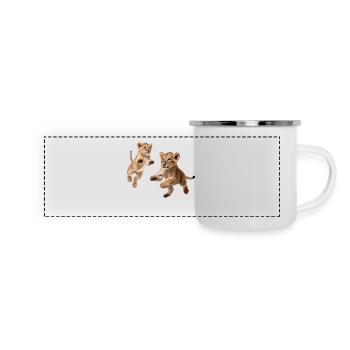 Löwenbabys - Panorama Emaille-Tasse - Weiß - Vorne