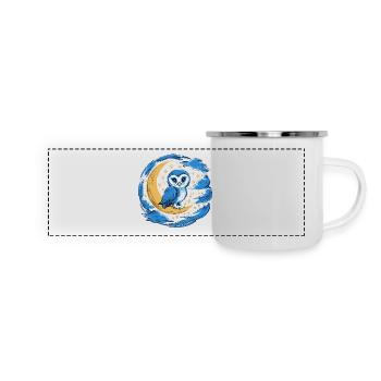Eule Mond Sterne Nachthimmel - Panorama Emaille-Tasse - Weiß - Vorne