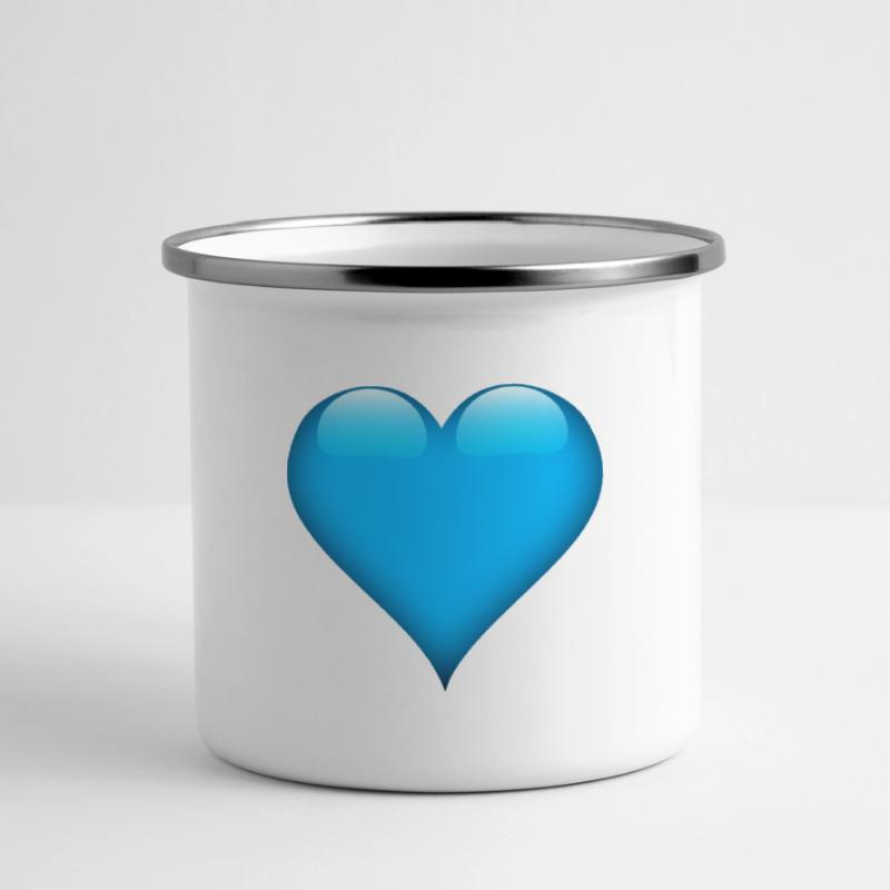 Blå glanset hjertedesign Panorama-emaljekopp