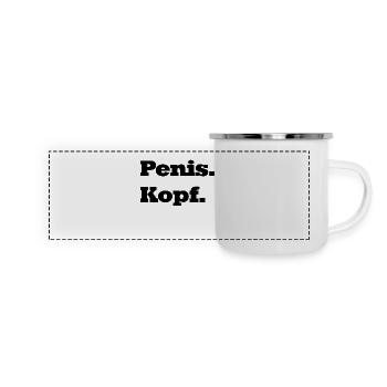 Penis Kopf. Peniskopf - Panorama Emaille-Tasse - Weiß - Vorne