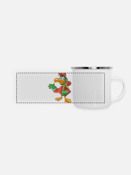 Lustiger Wandervogel - Panorama Emaille-Tasse - Weiß