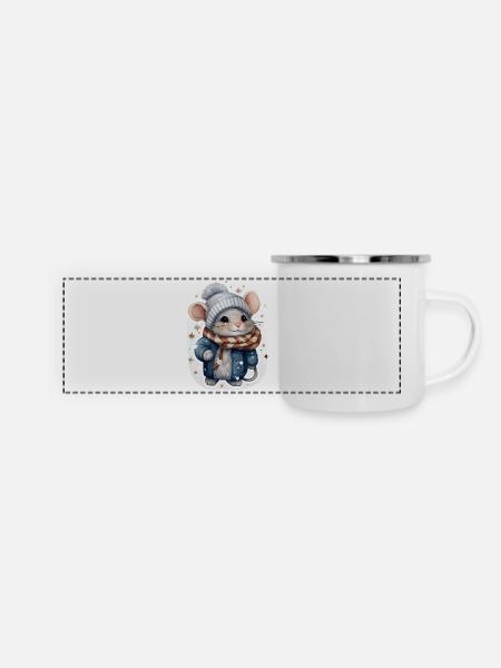 Süße Wintermaus - Panorama Emaille-Tasse - Weiß