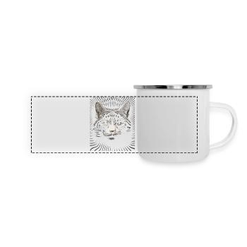 Abstrait Op Art chat toile - moderne félin Eleganc - Mug panoramique émaillé - blanc - Devant