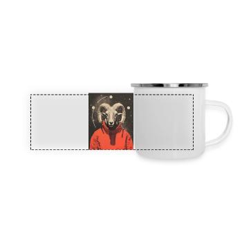 Widder Widder Surrealistische Collage - Panorama Emaille-Tasse - Weiß - Vorne