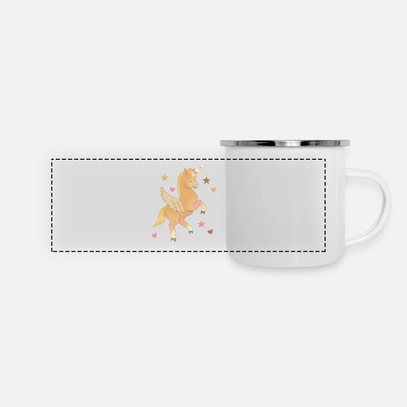 Einhorn, Pferd, Pony, Pegasus - Panorama Emaille-Tasse - Weiß