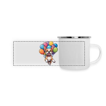 Chien avec des ballons colorés - Mug panoramique émaillé - blanc - Devant