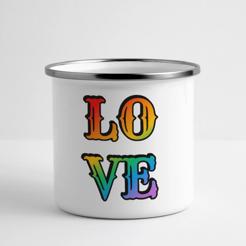 Retro Regenbogen Liebe Panorama Emaille-Tasse