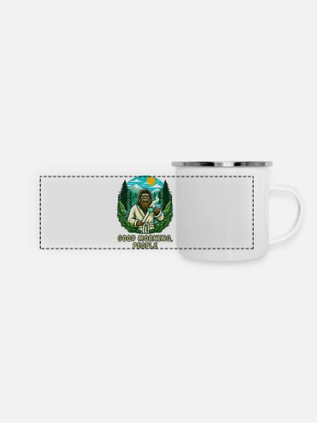 Sasquatch Der Morgenmensch - Panorama Emaille-Tasse - Weiß