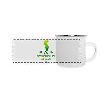 Seepferdchen mit Sternchen Schwimmabzeichen - Panorama Emaille-Tasse - Weiß - Vorne