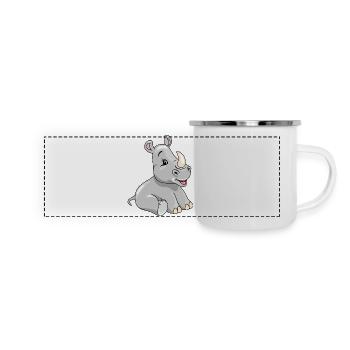 Karikatur sitzend lächelndes Baby-Nashorn - Panorama Emaille-Tasse - Weiß - Vorne