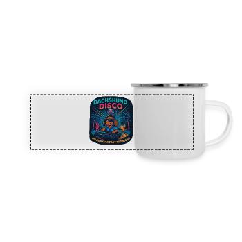 Dachshund Disco – Kein Bellen nachts - Panorama Emaille-Tasse - Weiß - Vorne