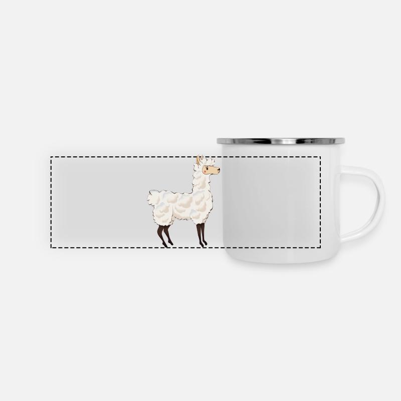 Llama - Panorama Emaille-Tasse - Weiß
