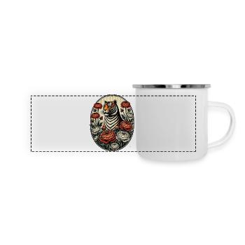 Tiger und Pfingstrosen Vintage Illustration - Panorama Emaille-Tasse - Weiß - Vorne