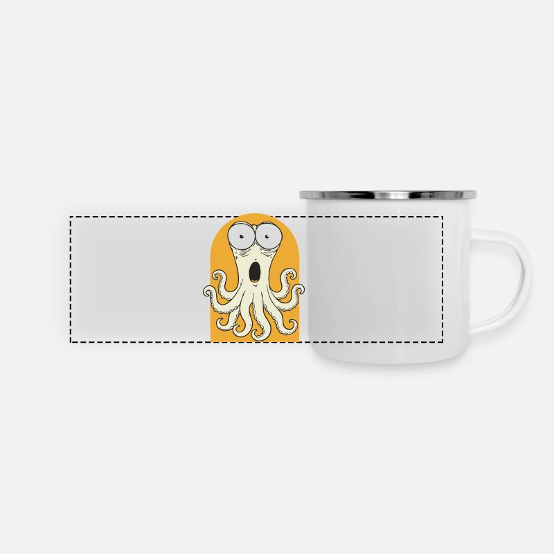 Surprised octopus on orange - Panoramic Camper Mug - white