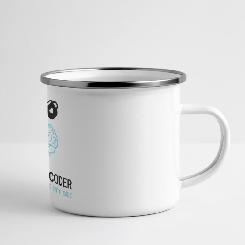Coder T-Shirt: Coffee into Code – Nerdy Programmie Panorama Emaille-Tasse