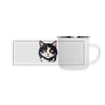 Black White Cat Head Graphic Cute Cat Gold Eyes - Panoramic Camper Mug - white - Front