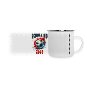 Schulkind 2026 - Fußball - Panorama Emaille-Tasse - Weiß - Vorne