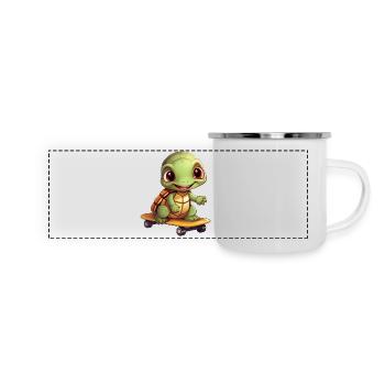 Skateboardende Schildkröte, Sportliches Tierdesign - Panorama Emaille-Tasse - Weiß - Vorne