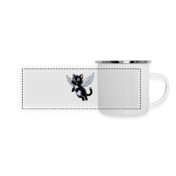 Chat noir avec des ailes d’ange - Mug panoramique émaillé - blanc - Devant