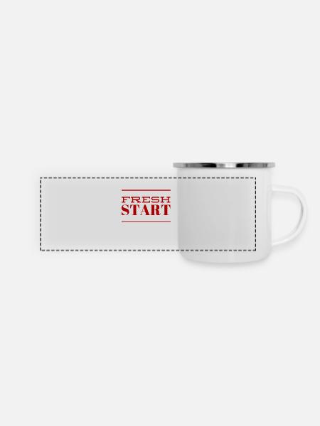 Neuanfang - Panorama Emaille-Tasse - Weiß