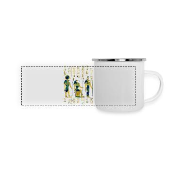 Egyptian Deities on hieroglyphics gold and marble - Panoramic Camper Mug - white - Front