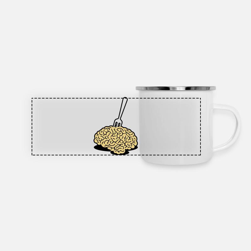 Ein Gehirn mit einer Gabel - Panorama Emaille-Tasse - Weiß
