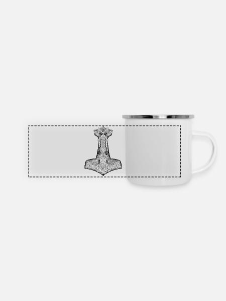 Thors Hammer Wikingersymbol - Panorama Emaille-Tasse - Weiß