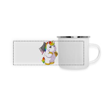 Licorne dessin animé avec hache - Mug panoramique émaillé - blanc - Devant