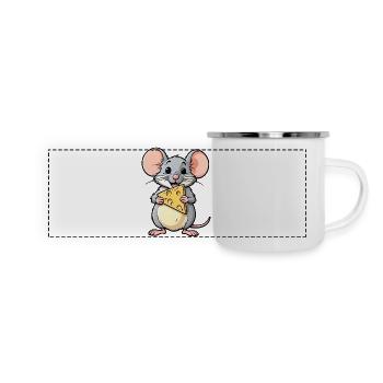 Souris de dessin animé effrontée avec du fromage - Mug panoramique émaillé - blanc - Devant