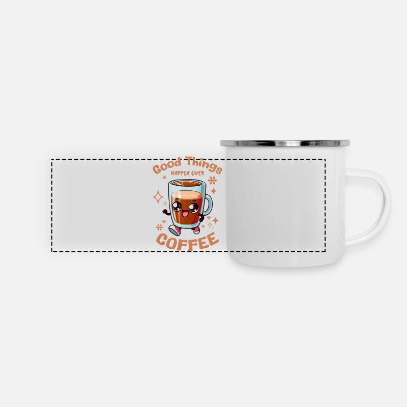 Good Things Happen Over Coffee - Panoramic Camper Mug - white