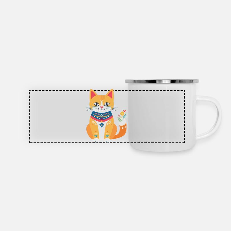 cute folklore cat - Panoramic Camper Mug - white