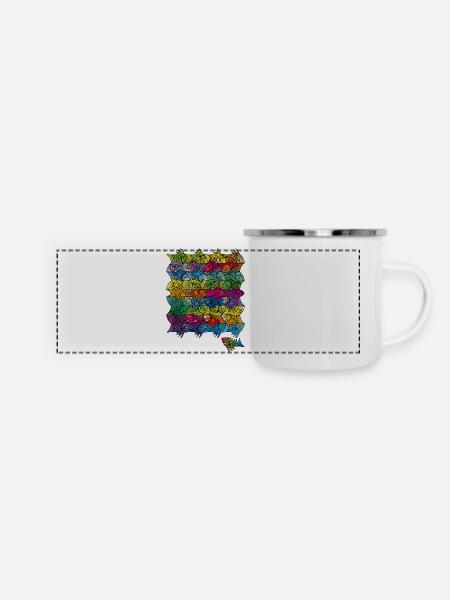 Fisch-Tessellations-Ambigramm Escher Style XXV - Panorama Emaille-Tasse - Weiß
