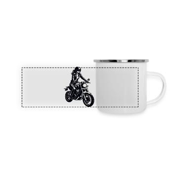 Biker Girl - Motorbike Design - Panorama Emaille-Tasse - Weiß - Vorne