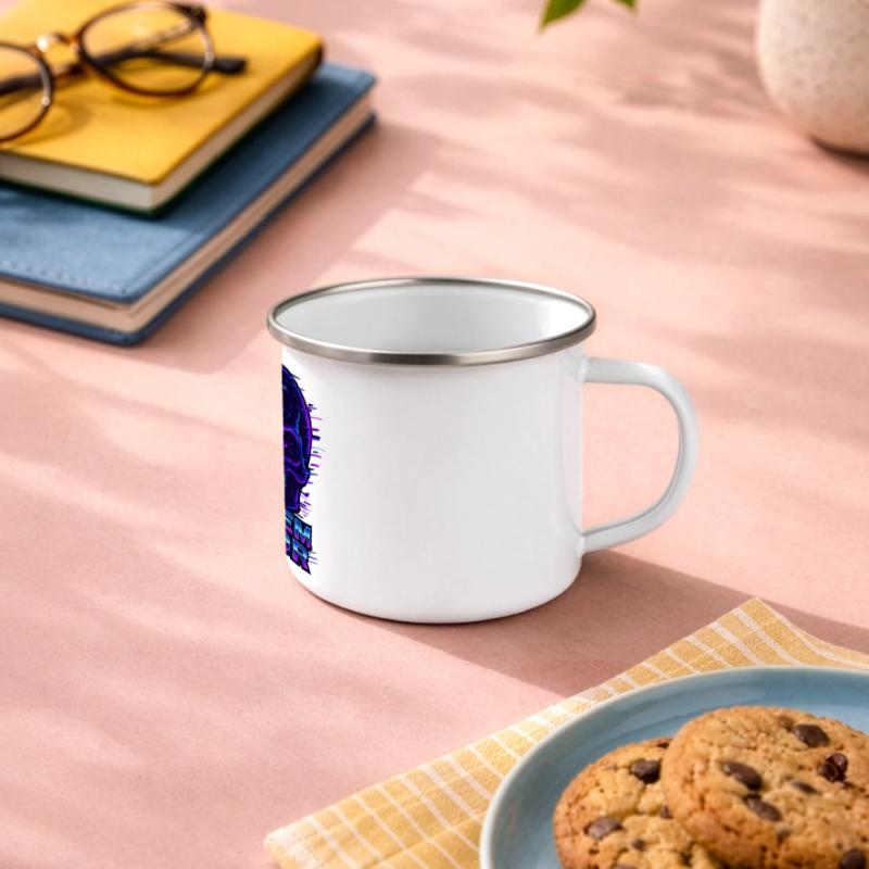 Neon Glitch Skull with System Error Text Panoramic Camper Mug