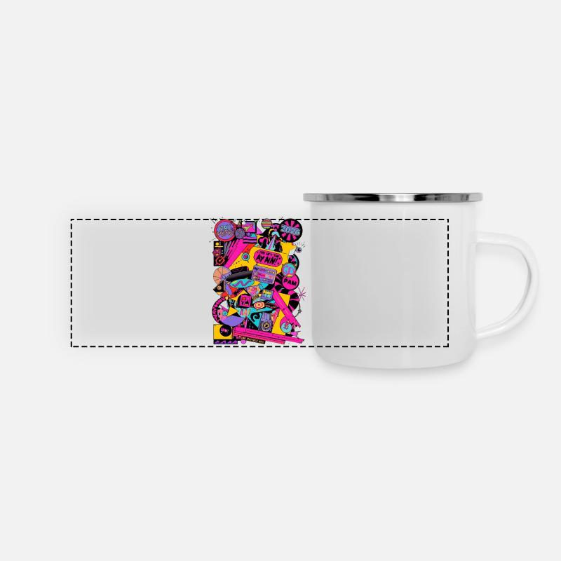 Neon Retro Pop Art Design 2000'er 90'er Jahre - Panorama Emaille-Tasse - Weiß
