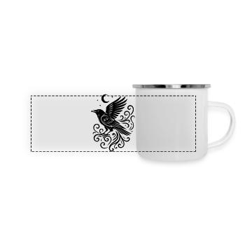 Rauhnächte Rabe mit Mond und Sternen - Panorama Emaille-Tasse - Weiß - Vorne