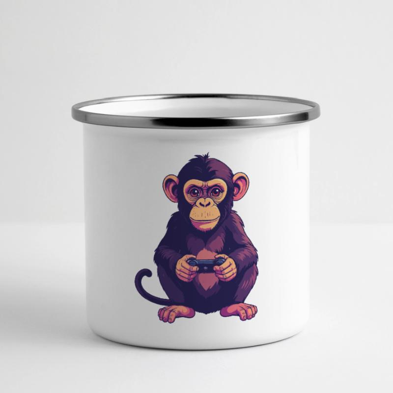 Monkey on controller playing console gaming Panoramic Camper Mug