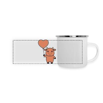 Süße Kuh Herz Ballon Liebe Vektor - Panorama Emaille-Tasse - Weiß - Vorne