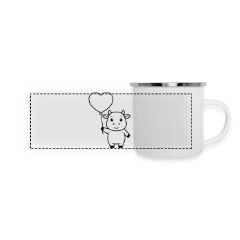 Süße Kuh Herz Ballon Liebe Outline - Panorama Emaille-Tasse - Weiß - Vorne