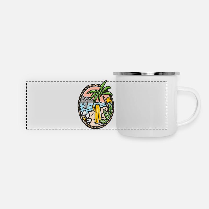 Cadre circulaire de Vagues de palmier de plage - Mug panoramique émaillé - blanc