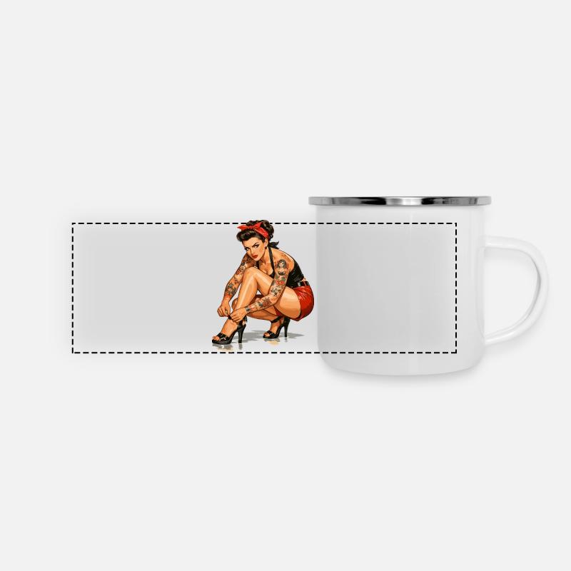 Retro Pin-Up: Tattooed Rockabella Gift - Panoramic Camper Mug - white