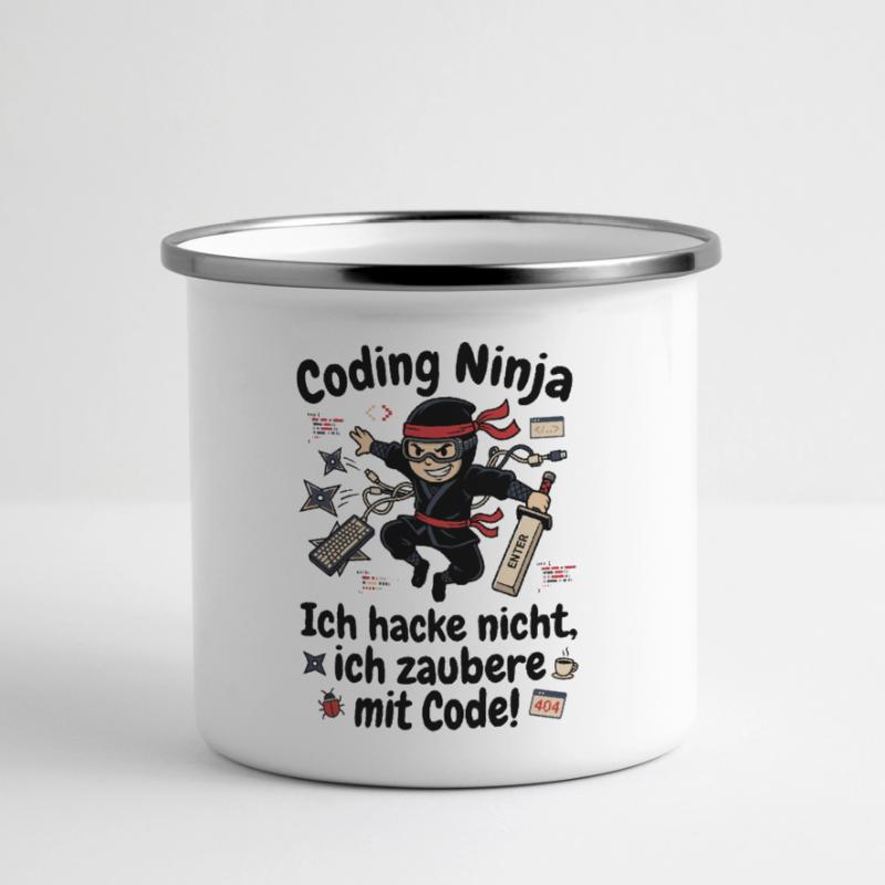 Coder Ninja Programmierer Humor Panorama Emaille-Tasse